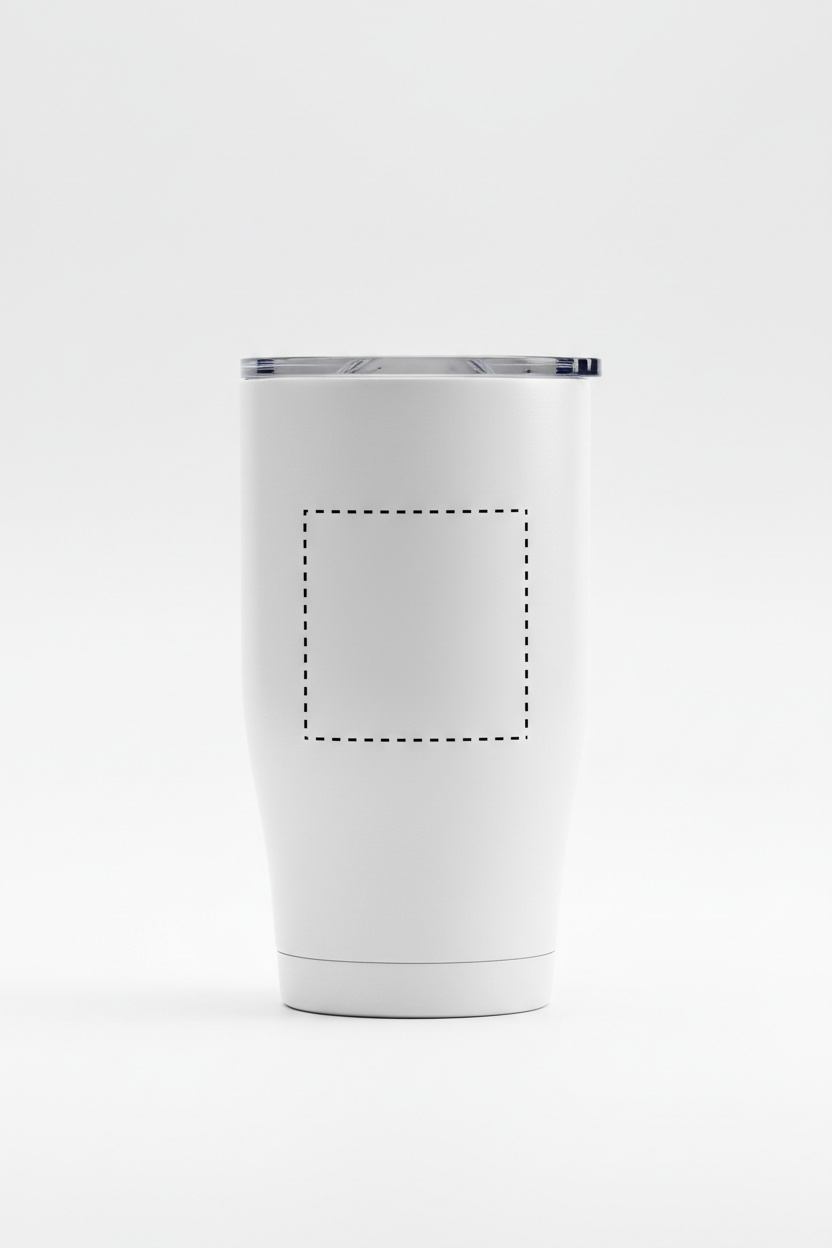 Single White Tumbler with Black Logo Square
