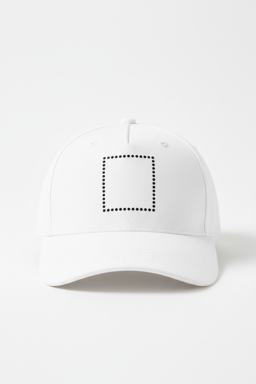 Single White Cap with Black Logo Square